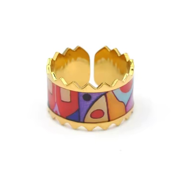 SARA - Stainless Steel Enamel Patterned Ring And Bracelet Set - Picture 4 of 7